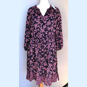 Draper James Lucinda Popover Dress Navy Cherry Blossom Feminine Ruffled 2X NEW
